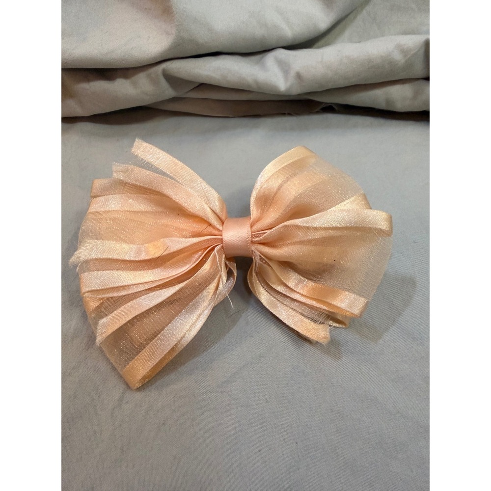 Peach Tulle Layered Hair Bow Clip Girls Barrette Accessory Peach Pink
